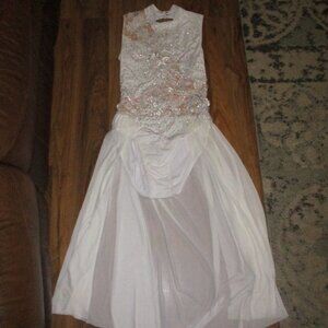 White Custom Rhinestone Dance Costume Dress Lyrical  XL